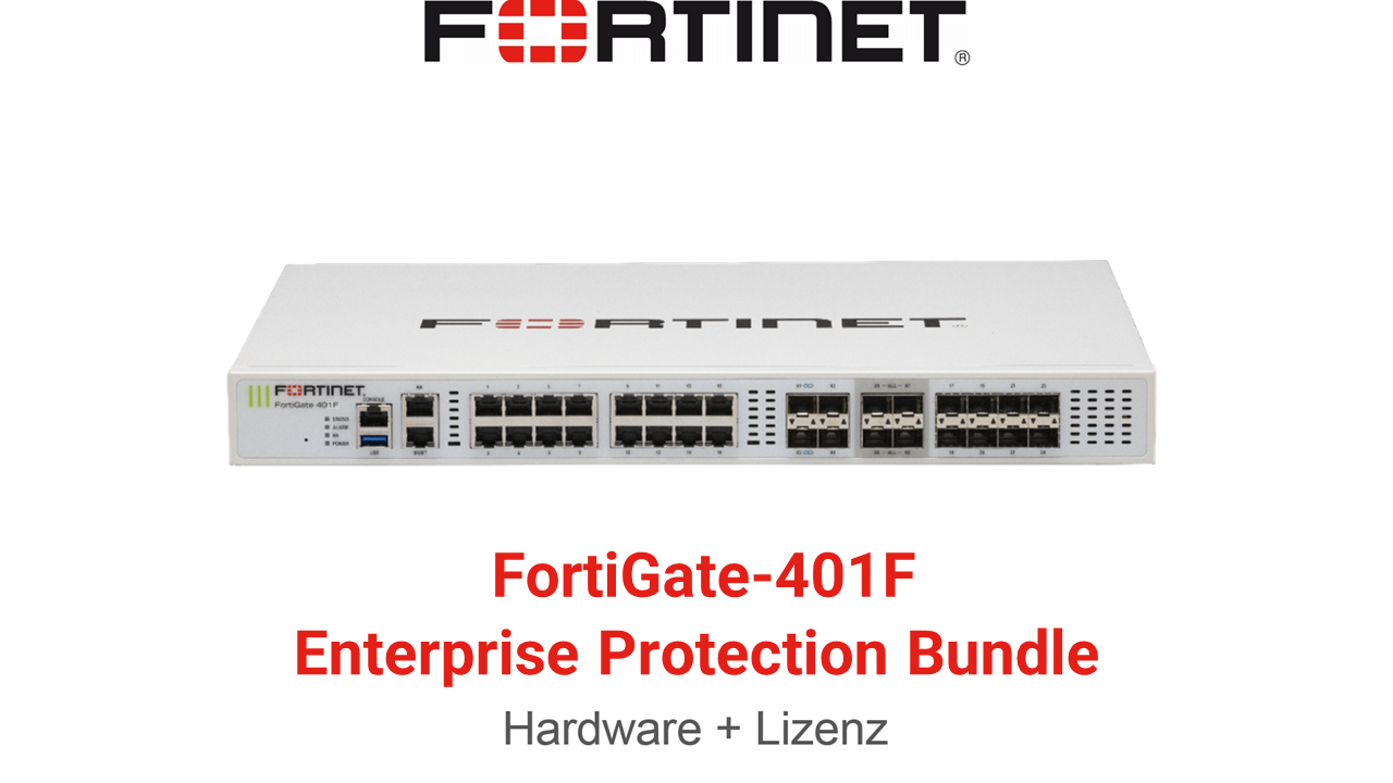 Fortinet FortiGate 401F Firewall Hardware + Enterprise Protection Lizenz Vorderseite