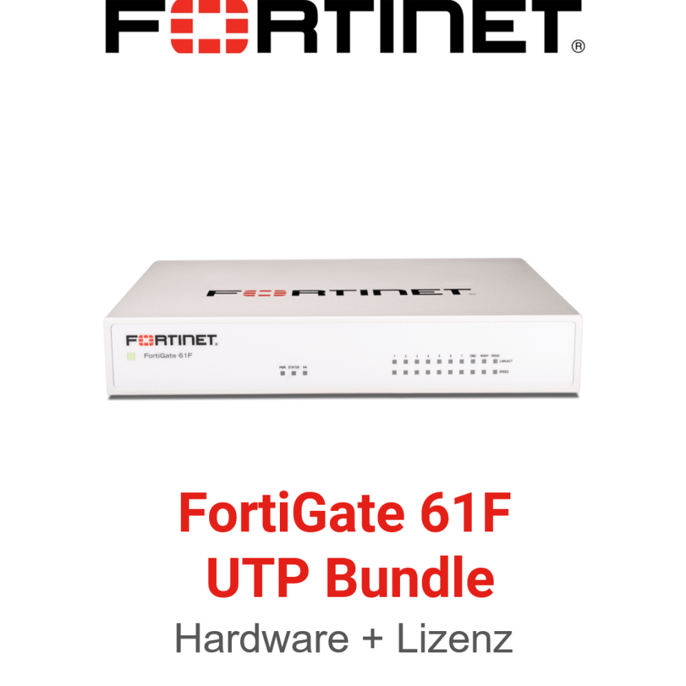 Fortinet FortiGate 61F Firewall Hardware + Unified Threat Protection (UTP) Vorderseite