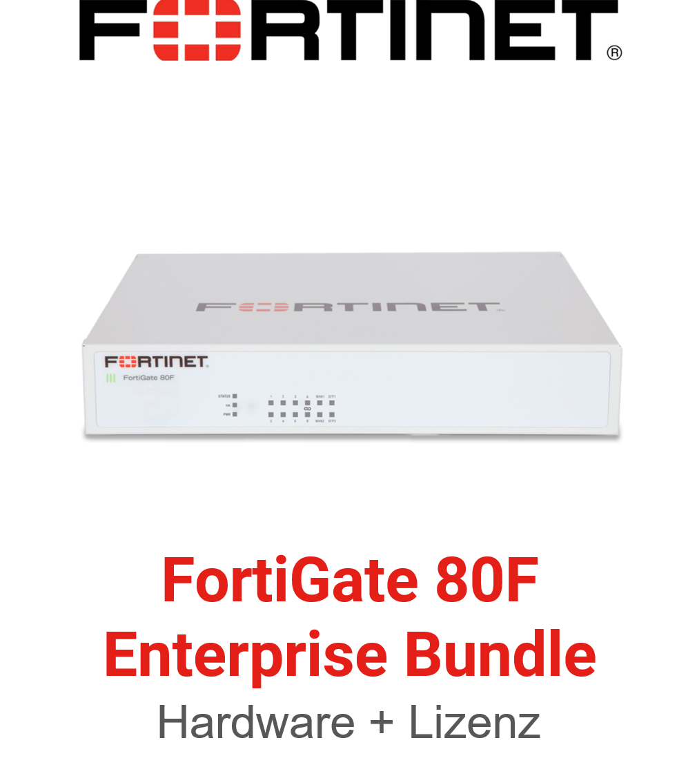 Fortinet FortiGate 80FFirewall Hardware + Enterprise Protection Lizenz Vorderseite