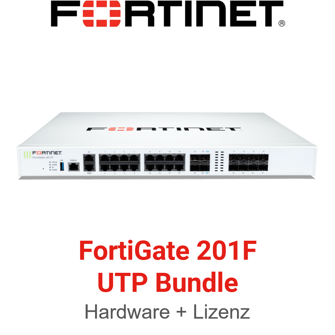 Fortinet FortiGate 201F Firewall Hardware + Unified Threat Protection (UTP) Vorderseite