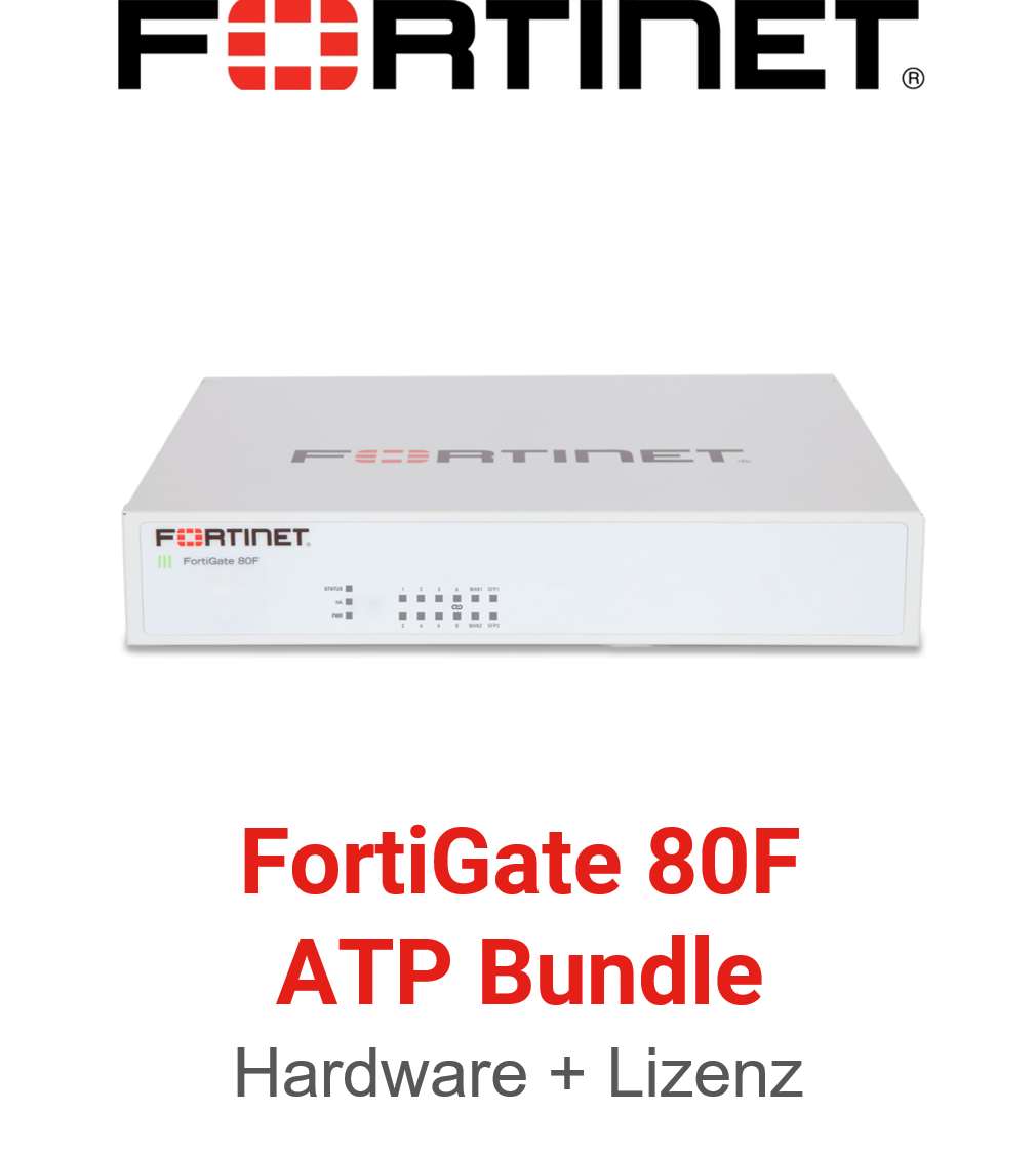 Fortinet FortiGate 80F Firewall Hardware + Advanced Threat Protection (ATP) Lizenz Vorderseite