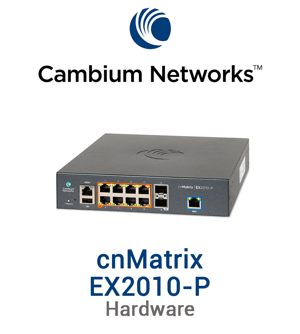 Cambium cnMatrix EX2010-P Switch Vorschaubild mit Cambium Networks Logo und Modellbezeichnung