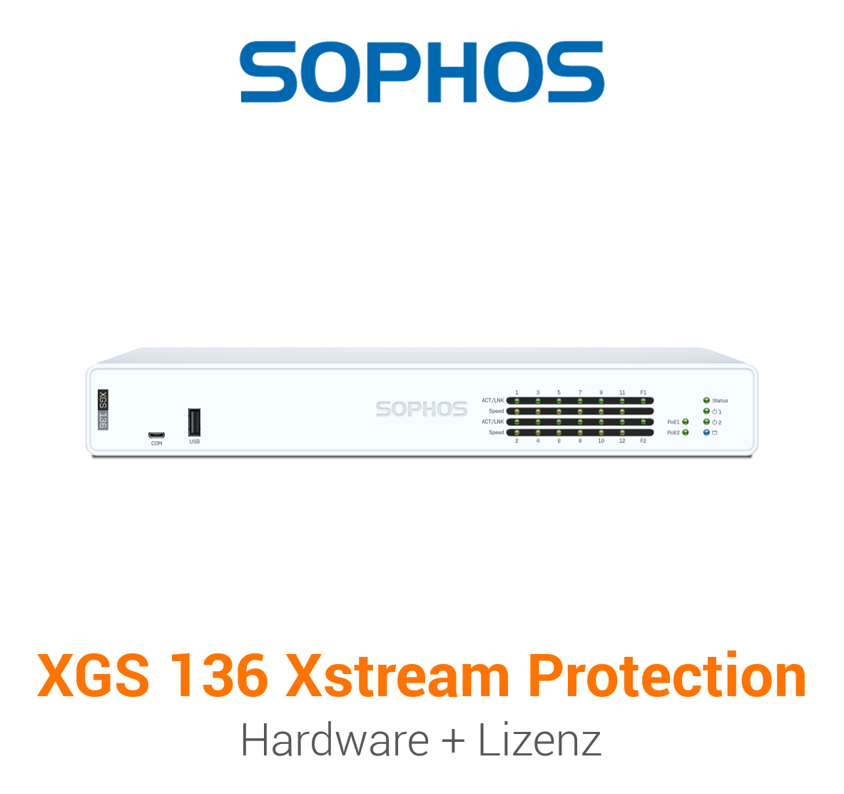 Sophos XGS 136 Firewall Hardware + Xstream Protection Lizenz Vorderseite