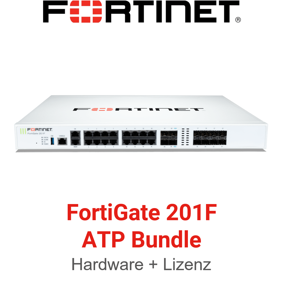 Fortinet FortiGate 201F Firewall Hardware + Advanced Threat Protection (ATP) Lizenz Vorderseite